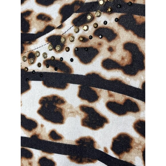 Ruby Rd Leopard Stripe Long Sleeve Top M Black Brown Sequin Detail Animal Print - Picture 7 of 12